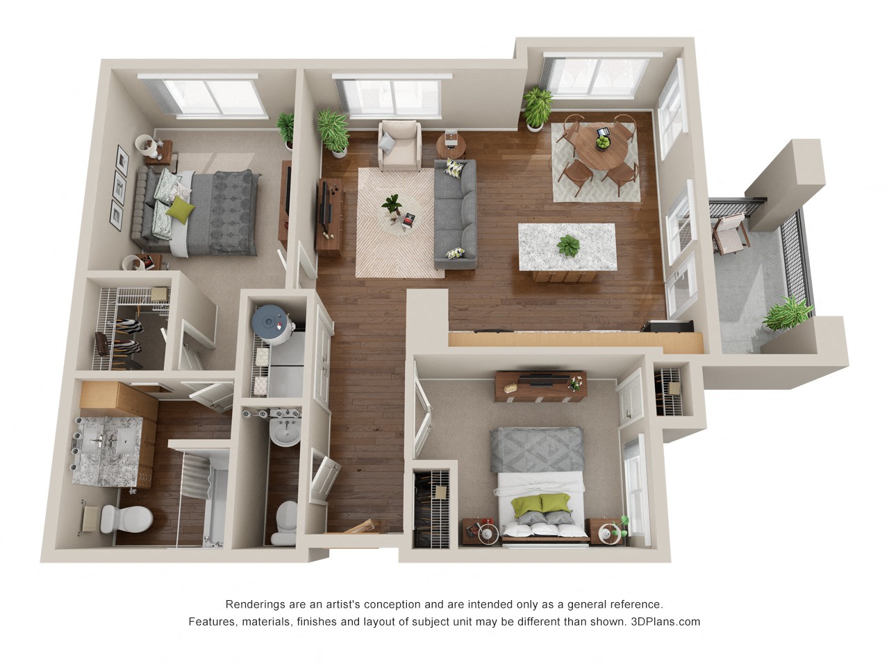 Floor plan for 2 beds, 1.5 baths, 910 sqft